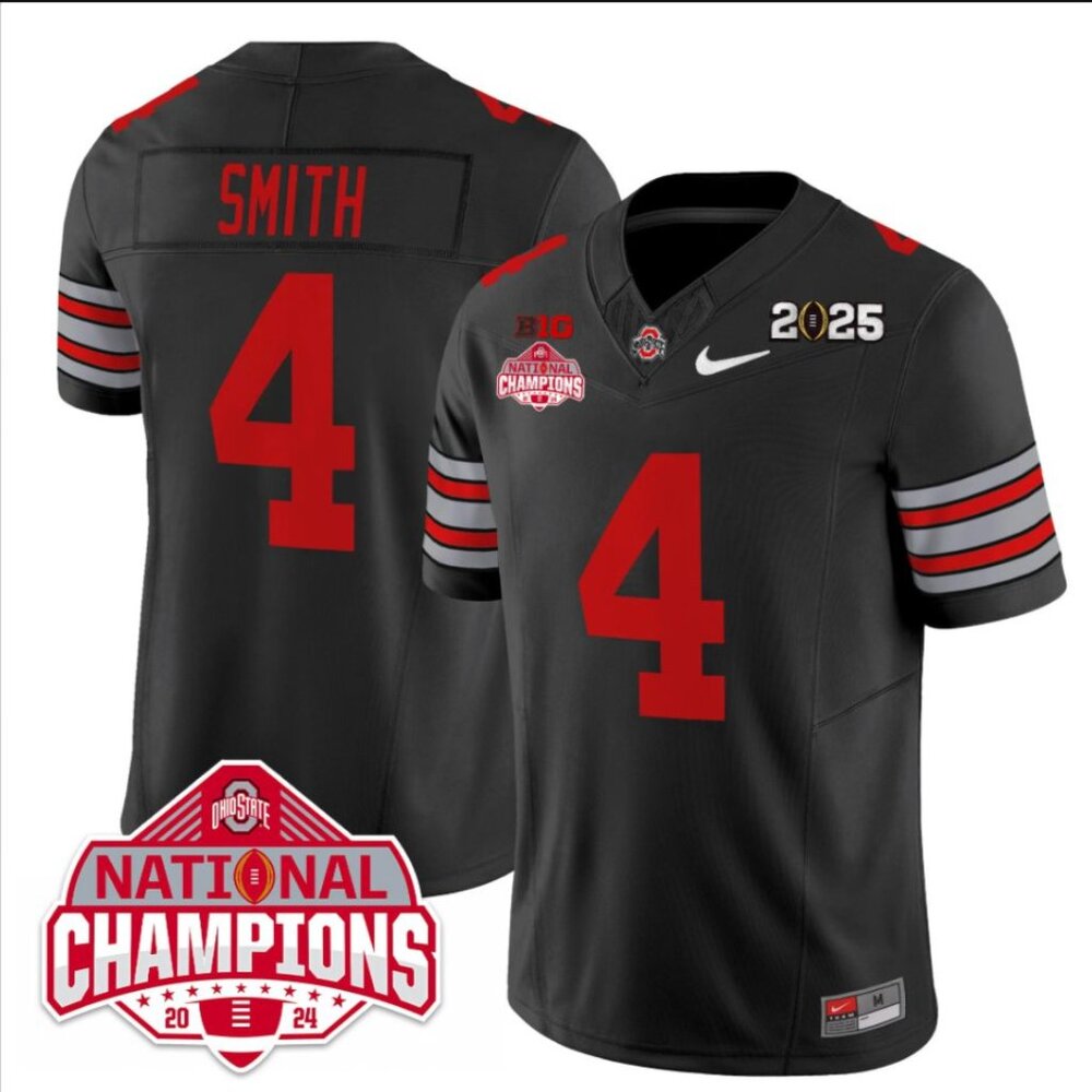 Mens Youths Kids Womens Jeremiah Smith 2025 CFP National CH Black Stitched Jerse